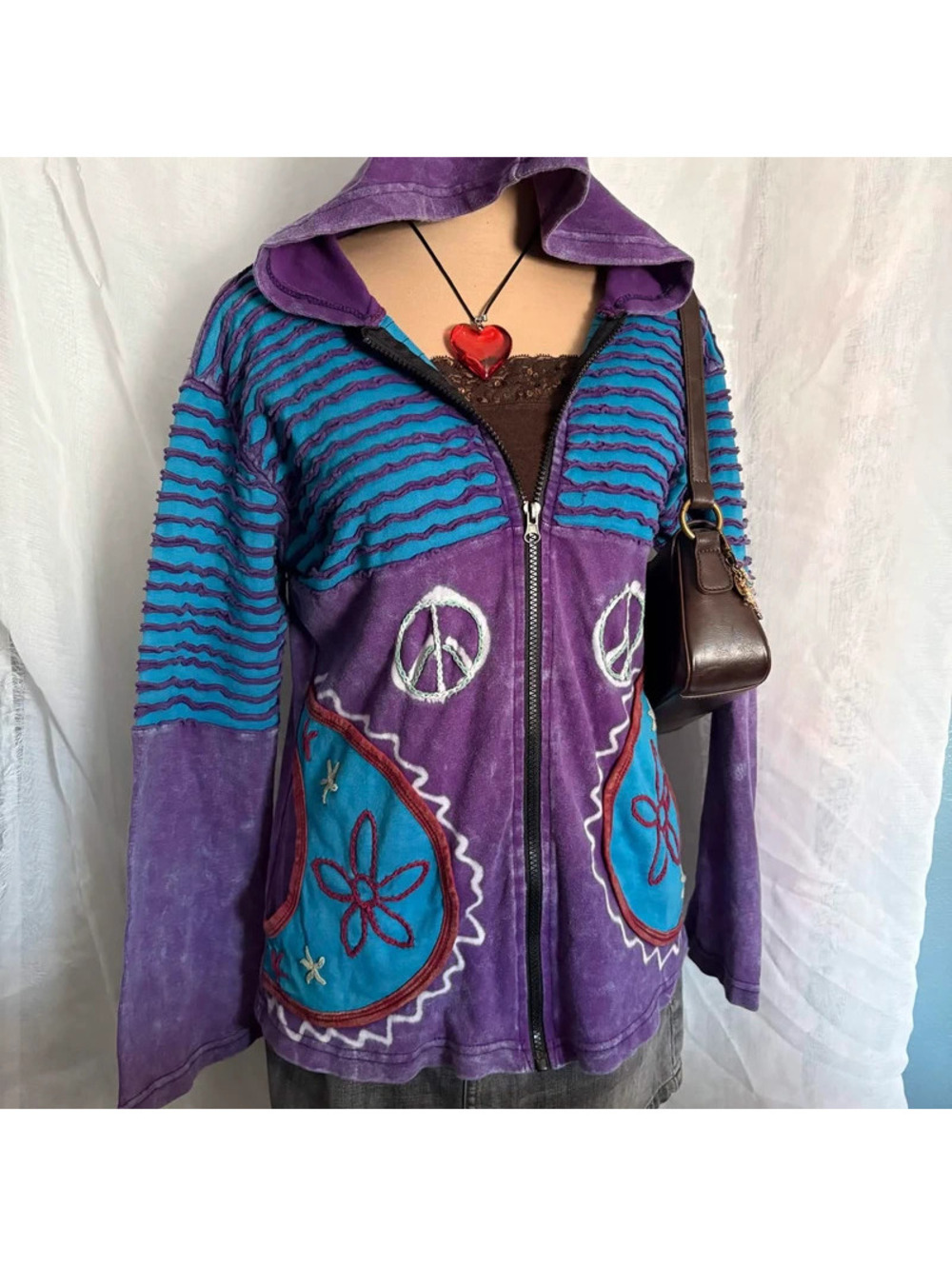 purple bohemian zip up hoodie